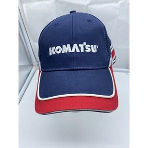 Komatsu Blue Red Striped Baseball Hat Cap Adjustable Strap-back